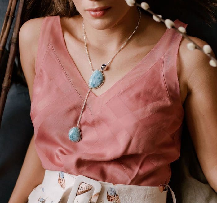Elegant larimar pendant necklace with a petite design, perfect for stylish accessories.
