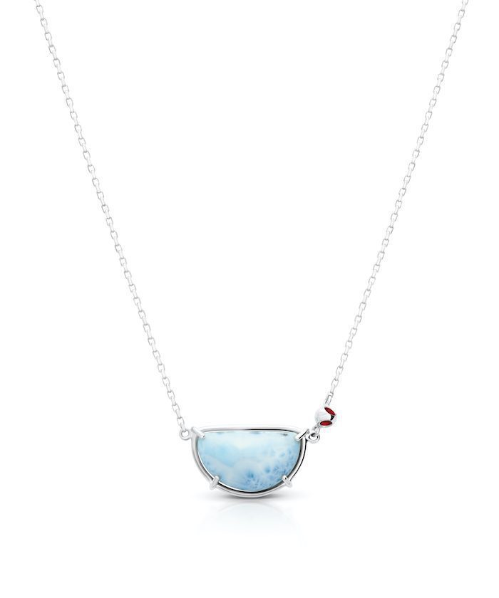 Sterling Silver Larimar Pendant with Platinum Micron Plating, Red Dot Detail.