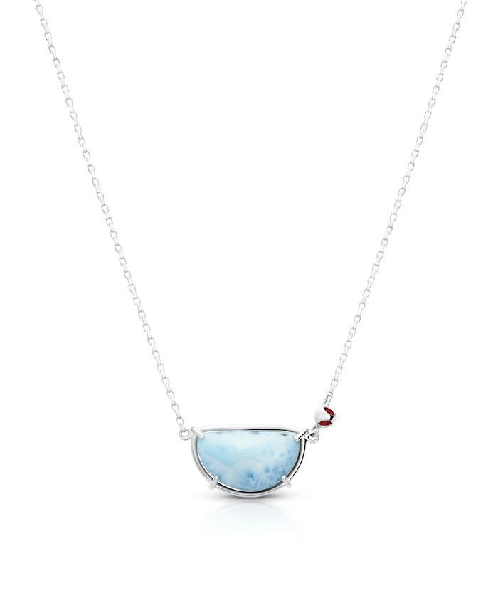 Sterling Silver Larimar Pendant with Platinum Micron Plating, Red Dot Detail.