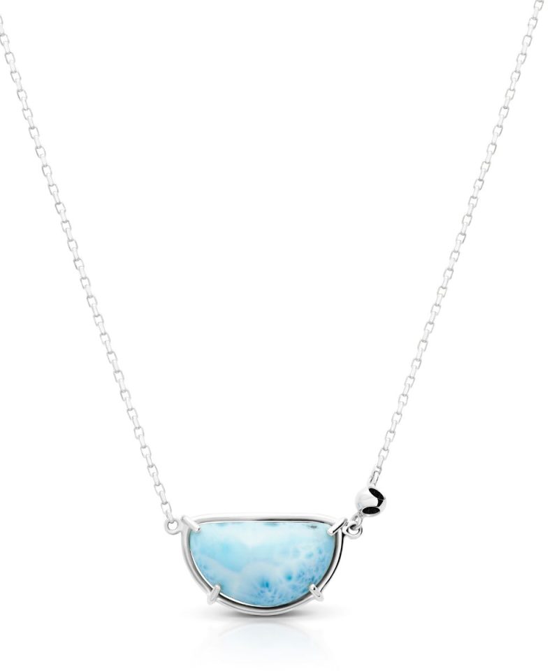 Teeny Larimar Pendant Necklace in 925 sterling silver with platinum plating and black microfiber