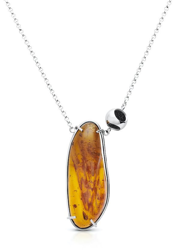 Petite Amber Necklace in 925 sterling silver with platinum plating and black microfiber
