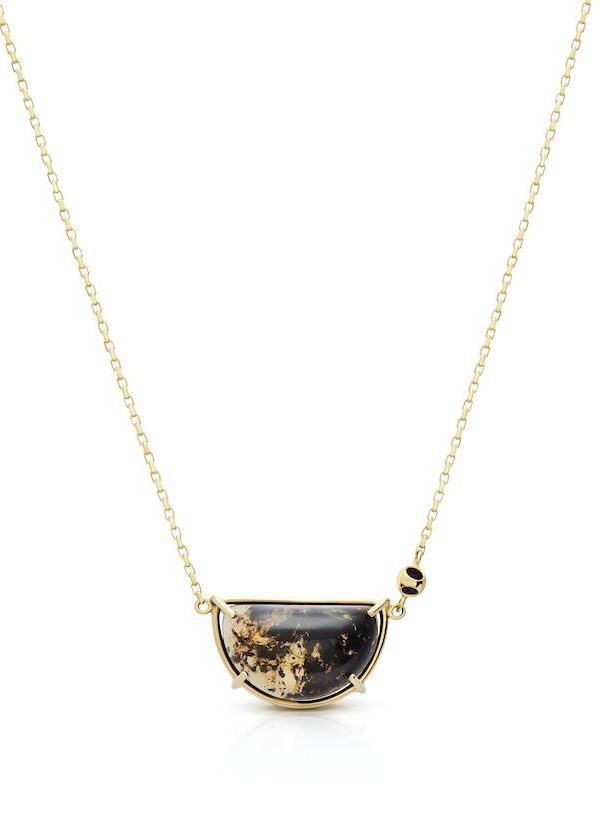 Teeny Amber Pendant Necklace in 925 sterling silver with 18k gold plating and burgundy microfiber