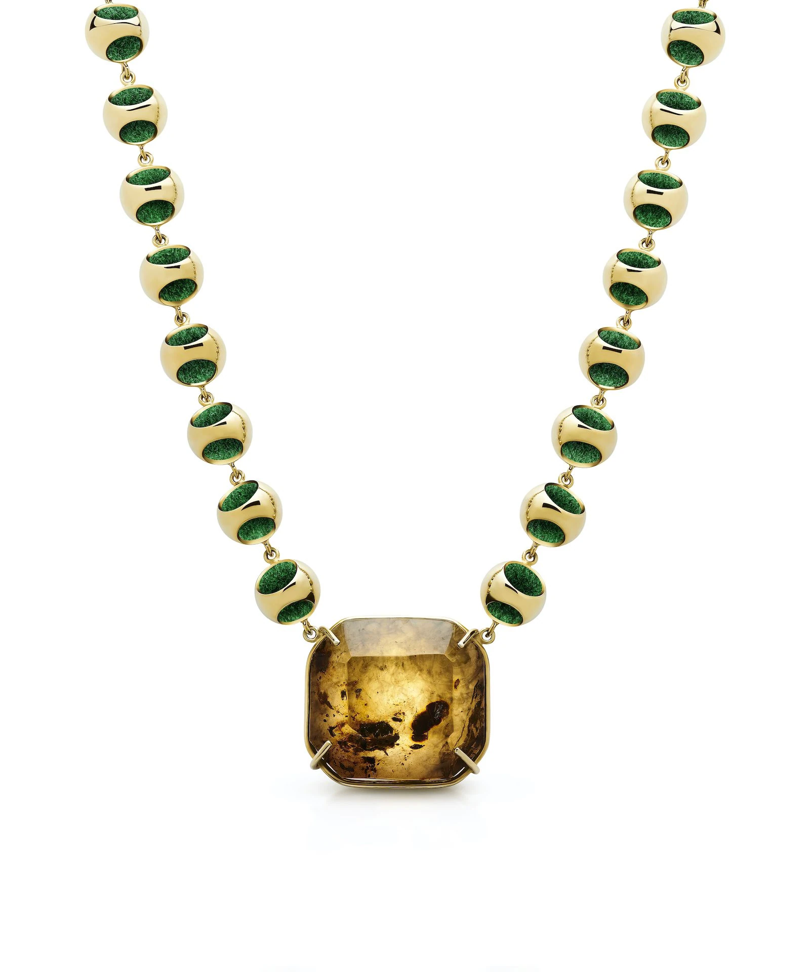 Elegant Amber Choker Necklace Stylish amber and green gemstone petite choker with gold accents, perfect for a trendy, luxury look.