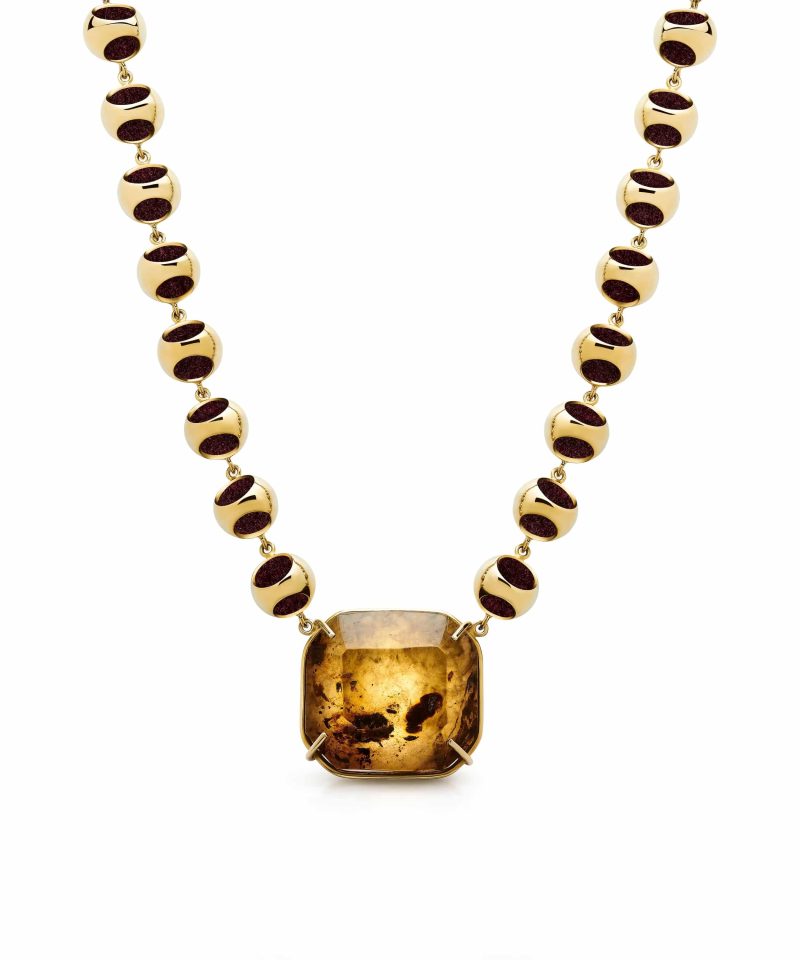 Infinity Petite Amber Choker in 925 sterling silver with 18k gold plating and Blazing Burgundy accents