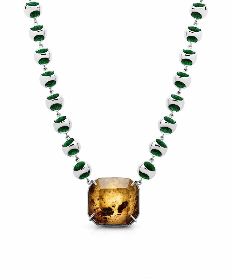 Infinity Petite Amber Choker in 925 sterling silver with platinum plating and Jazzy Green accents