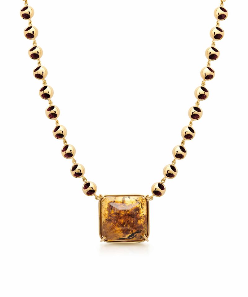 Infinity Minute Amber Choker in 925 sterling silver with 18k gold plating and Blazing Burgundy accents