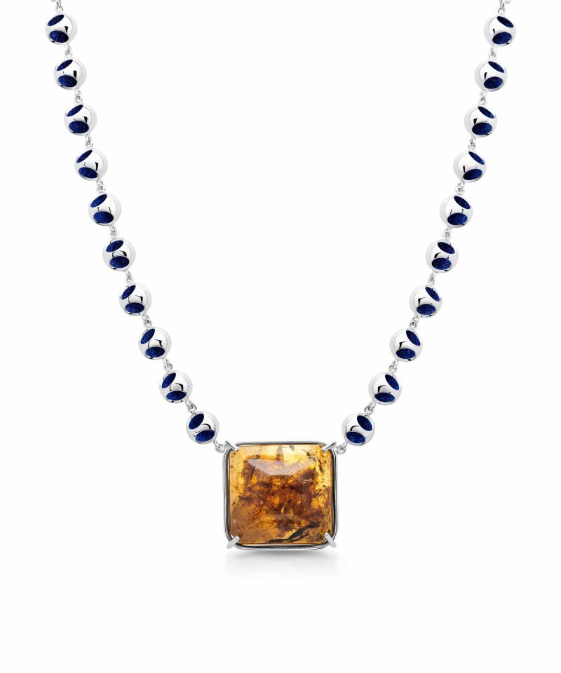 Infinity Minute Amber Choker in 925 sterling silver with platinum plating and Electric Blue accents