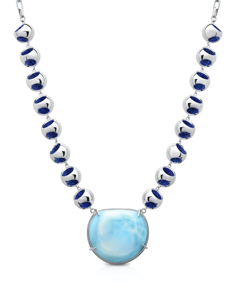 Infinity Petite Larimar Choker in 925 sterling silver with platinum plating and Electric Blue accents
