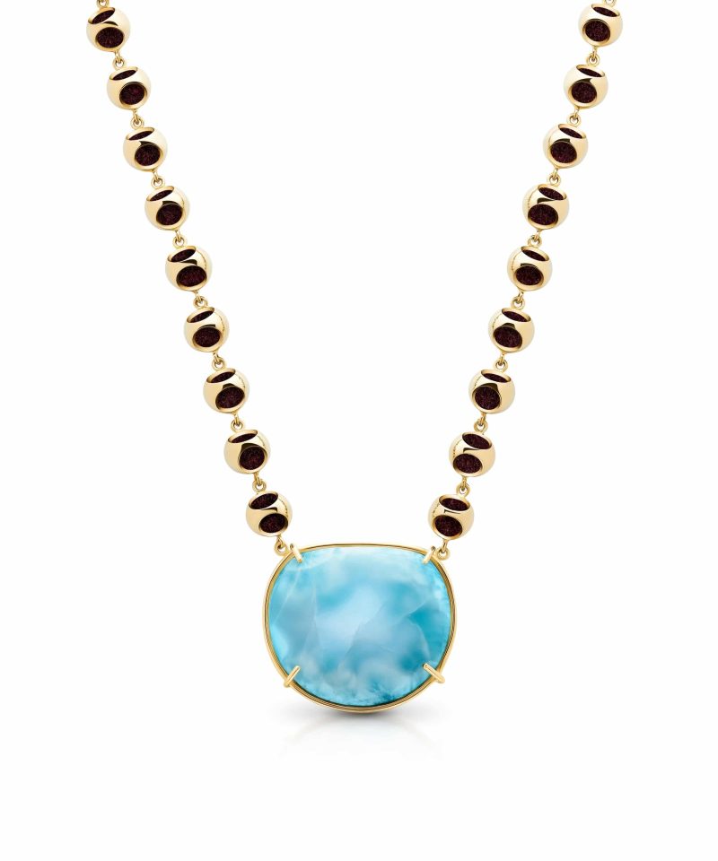 Infinity Minute Larimar Choker in 925 sterling silver with 18k gold plating and Blazing Burgundy accents
