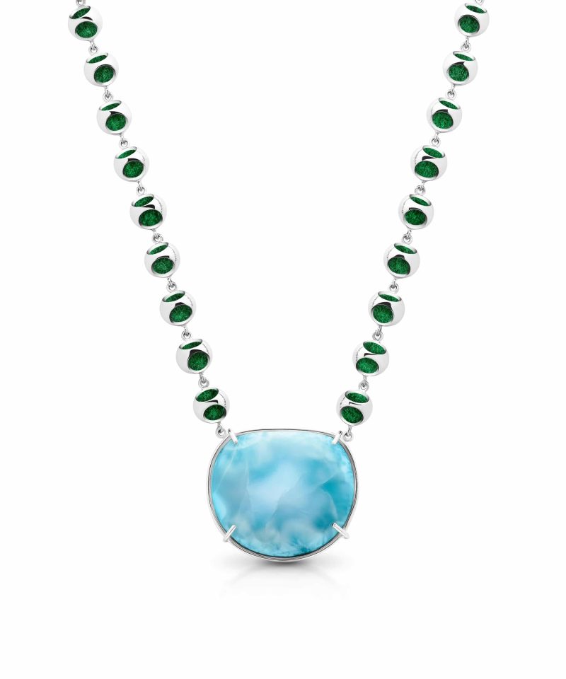 Infinity Minute Larimar Choker in 925 sterling silver with platinum plating and Jazzy Green accents