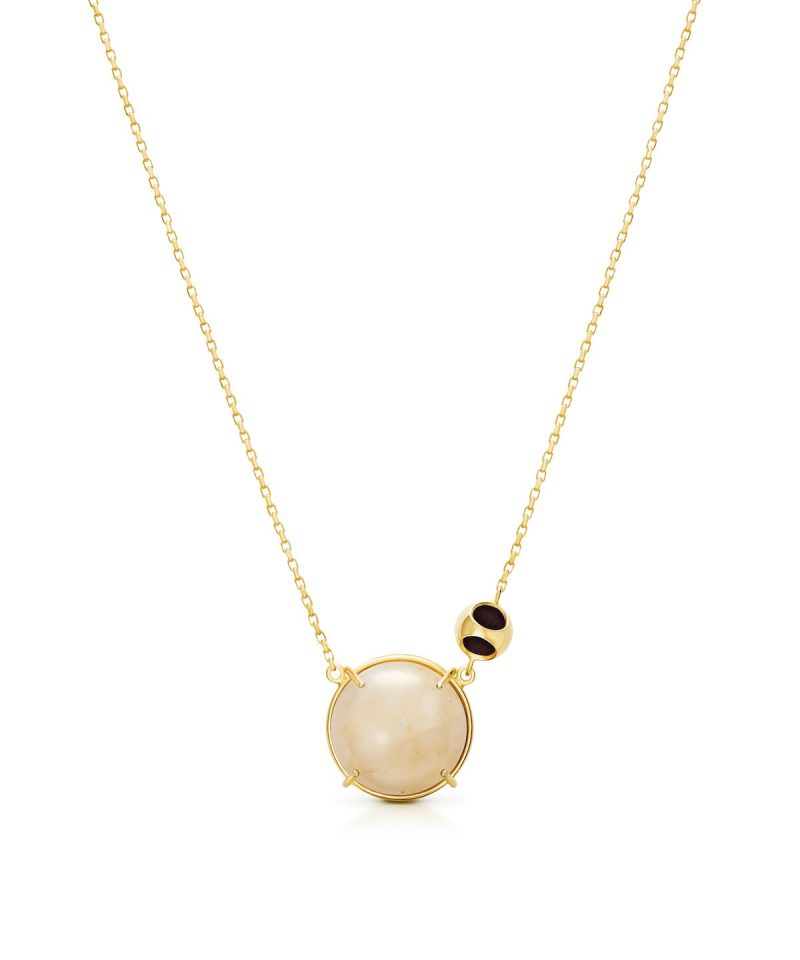 Minute Moonstone Pendant in 925 sterling silver with 18k gold plating and Blazing Burgundy accents