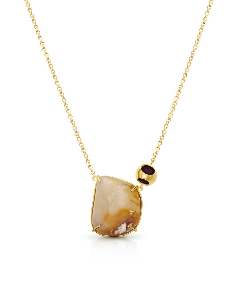 Petite Moonstone Necklace in 925 sterling silver with 18k gold plating and Blazing Burgundy accents