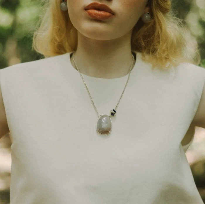 Elegant moonstone pendant jewelry, fine silver chain, stylish artisan necklace. Perfect gift for her.