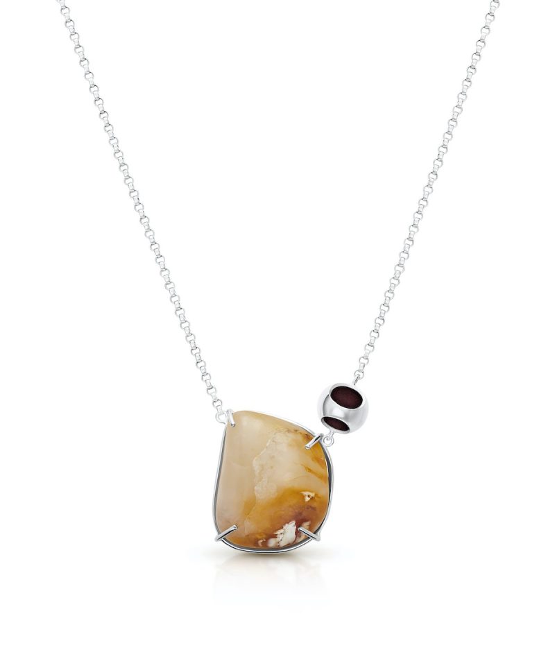 Petite Moonstone Necklace in 925 sterling silver with platinum plating and Blazing Burgundy accents