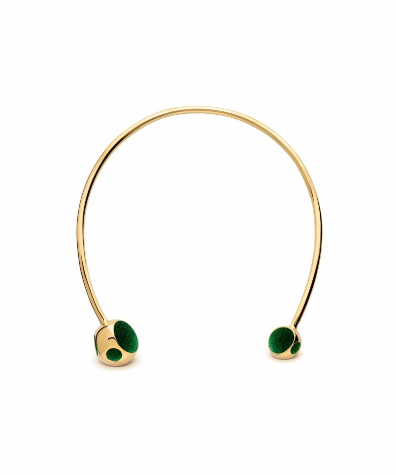 Deuce Choker Necklace in 925 sterling silver with 18k gold plating and green microfiber