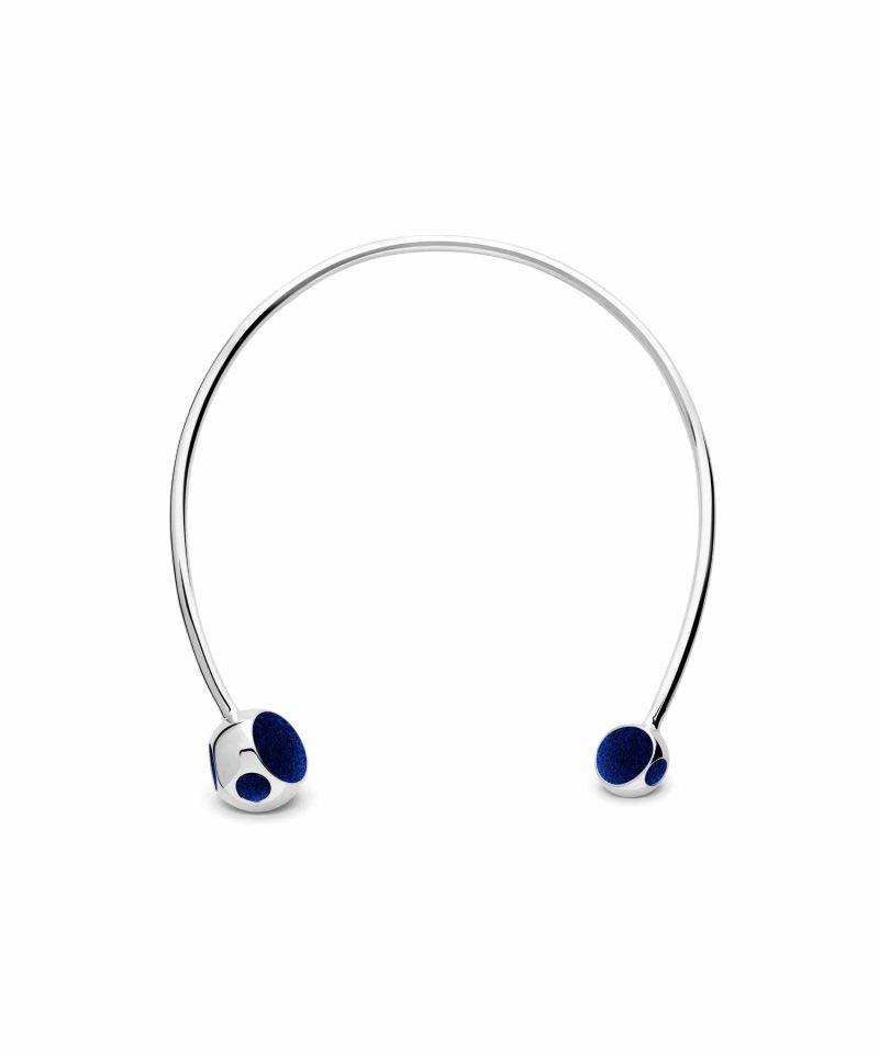 Deuce Choker Necklace in 925 sterling silver with platinum plating and blue microfiber