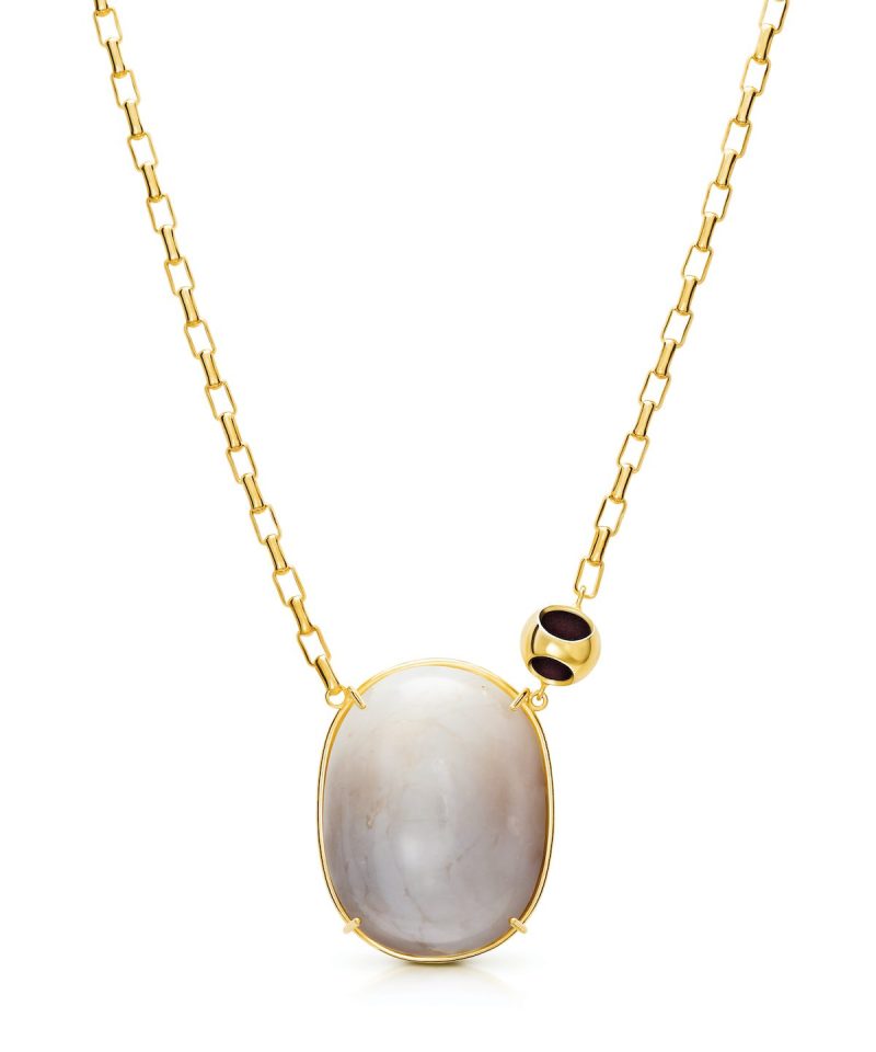 Petite Moonstone Fancy Oval Chain in 925 sterling silver with 18k gold plating and Blazing Burgundy accents
