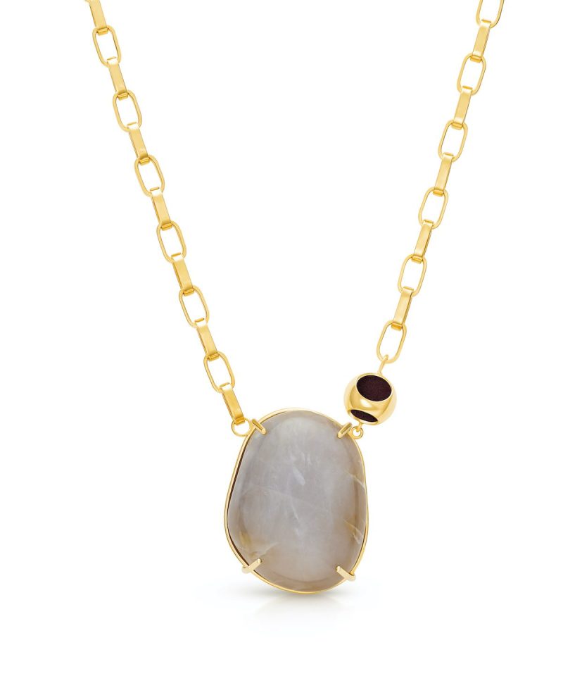 Petite Moonstone Fancy Square Chain in 925 sterling silver with 18k gold plating and Blazing Burgundy accents