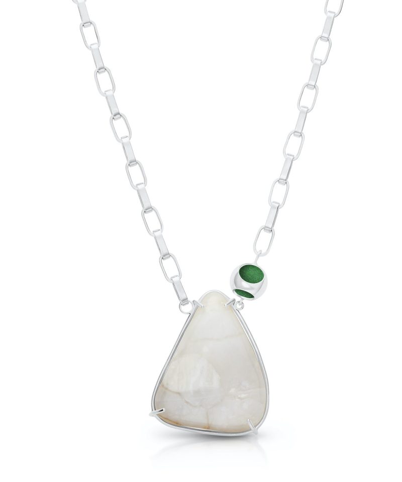 Petite Moonstone Fancy Square Chain in 925 sterling silver with platinum plating and Jazzy Green accents