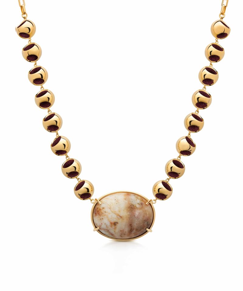 Infinity Petite Moonstone Choker in 925 sterling silver with 18k gold plating and Blazing Burgundy accents