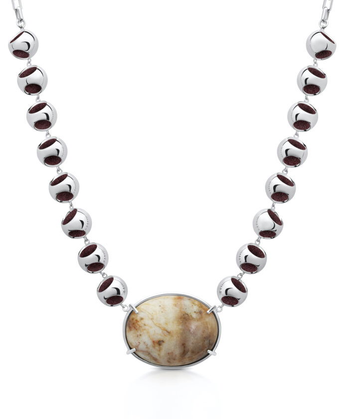 Elegant moonstone and silver bead choker necklace, perfect for fashion jewelry enthusiasts.