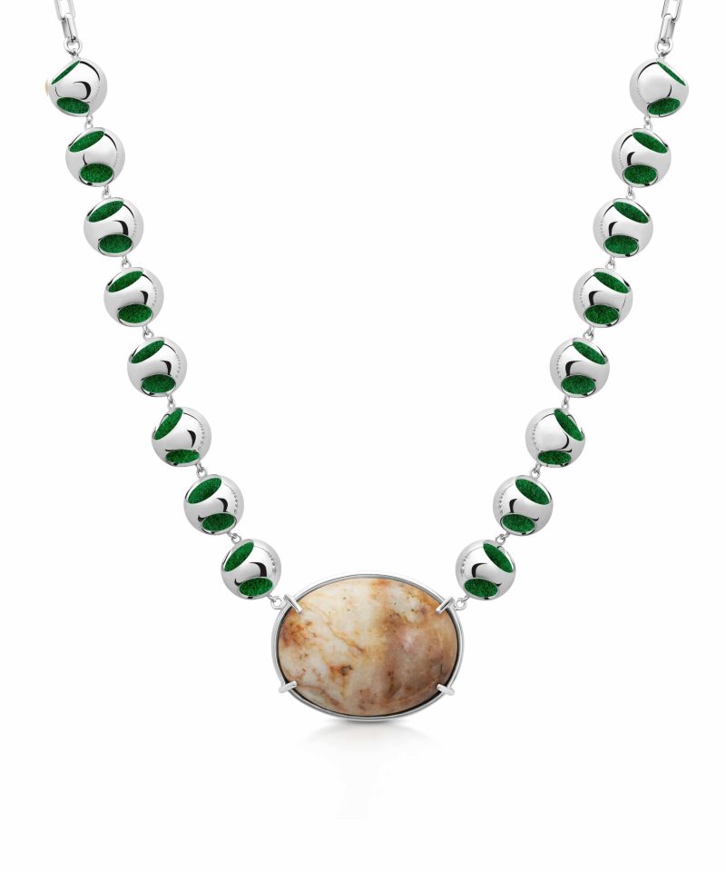 Infinity Petite Moonstone Choker in 925 sterling silver with platinum plating and Jazzy Green accents