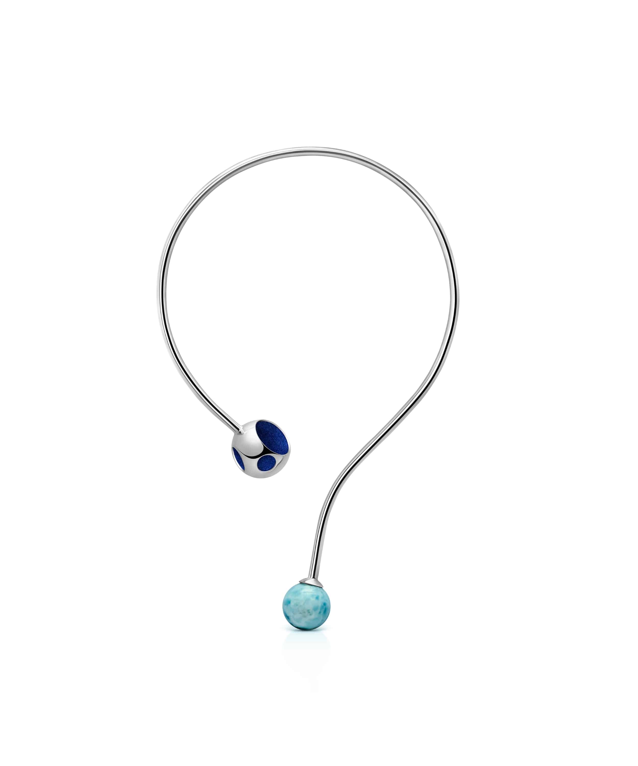 MVHUR-B53-SEB-Sphere Larimar Choker-Silver Electric Blue Huritá Sphere Larimar Choker - Image 1