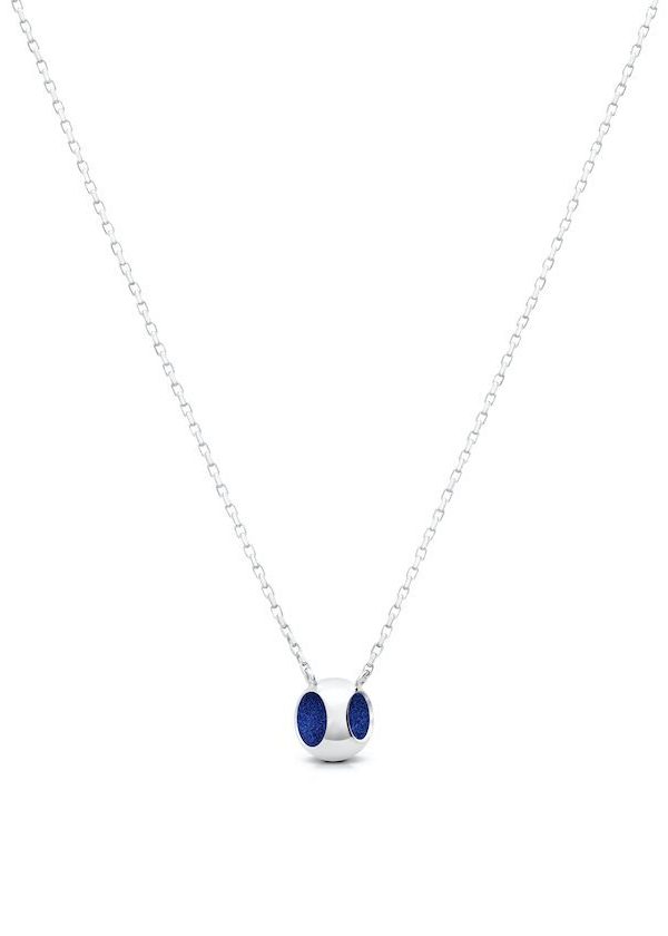 Petite Pendant Necklace in 925 sterling silver with platinum plating and blue microfiber