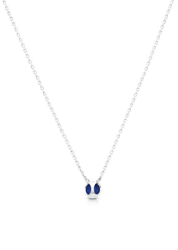 Minute Pendant Necklace in 925 sterling silver with platinum plating and blue microfiber