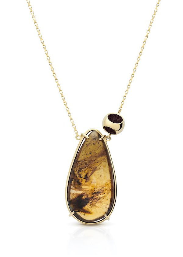 Petite Amber Pendant Necklace in 925 sterling silver with 18k gold plating and burgundy microfiber