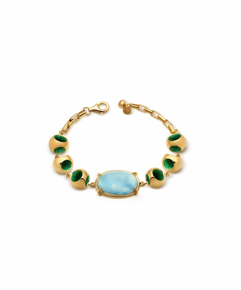 Infinity Petite Larimar Bracelet in 925 sterling silver with 18k gold plating and green microfiber