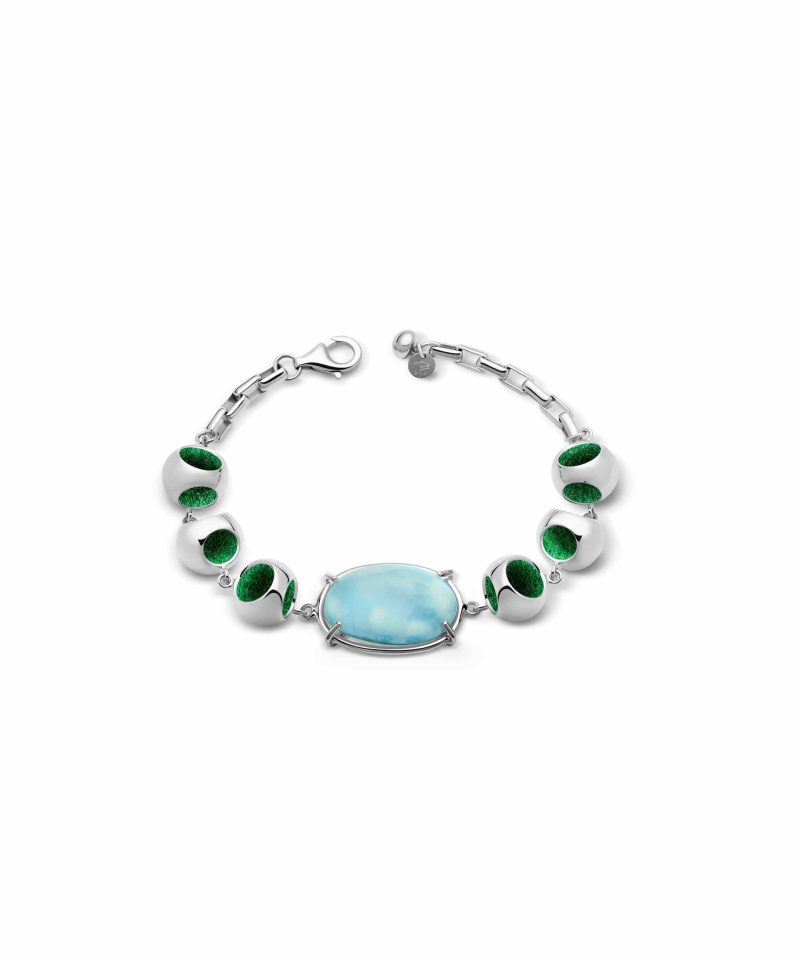 Infinity Petite Larimar Bracelet in 925 sterling silver with platinum plating and Jazzy Green accents