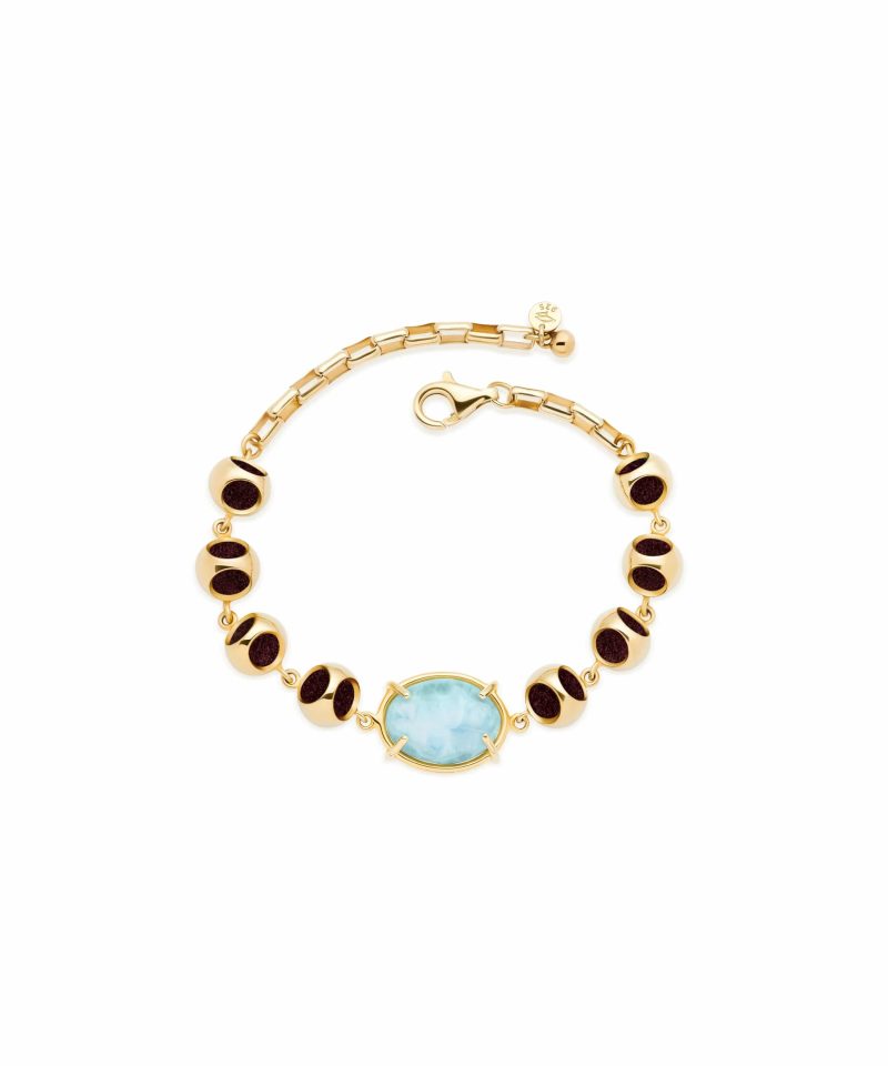 Infinity Minute Larimar Bracelet in 925 sterling silver with 18k gold plating and Blazing Burgundy accents
