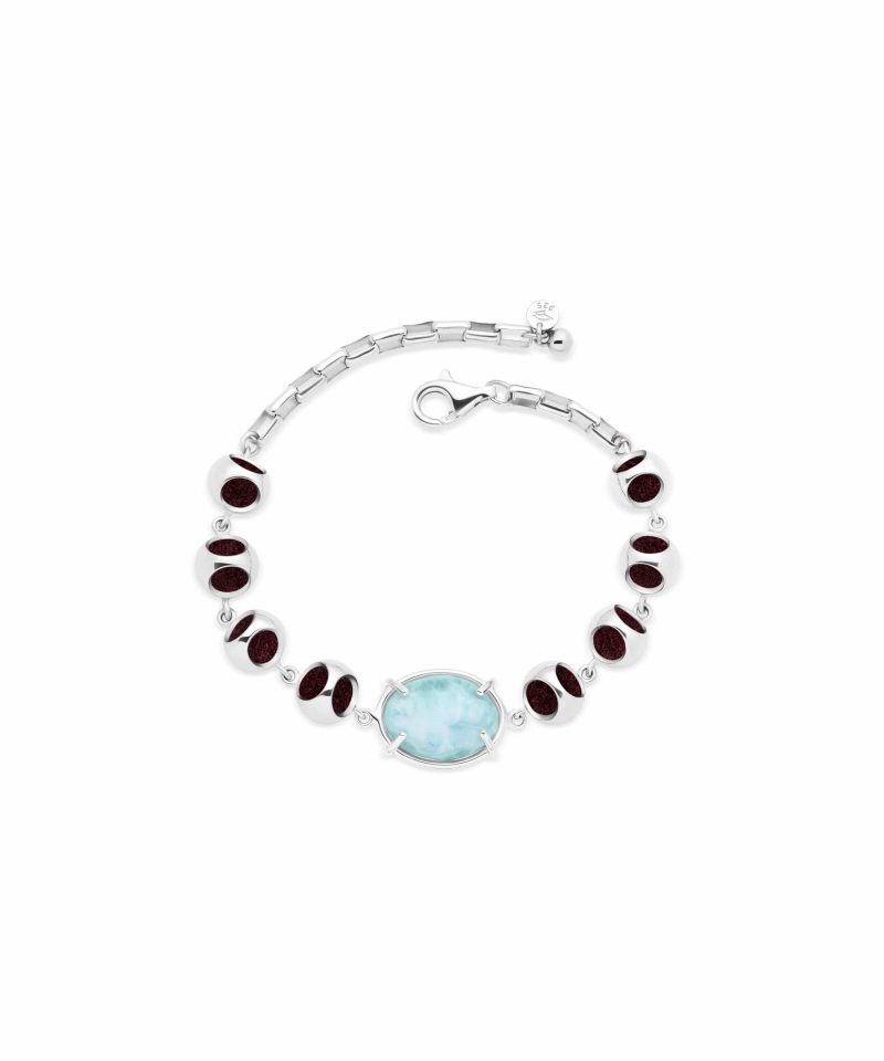Infinity Minute Larimar Bracelet in 925 sterling silver with platinum plating and Blazing Burgundy accents