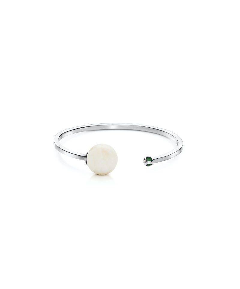 Teeny Moonstone Cuff in 925 sterling silver with platinum plating and Jazzy Green accents