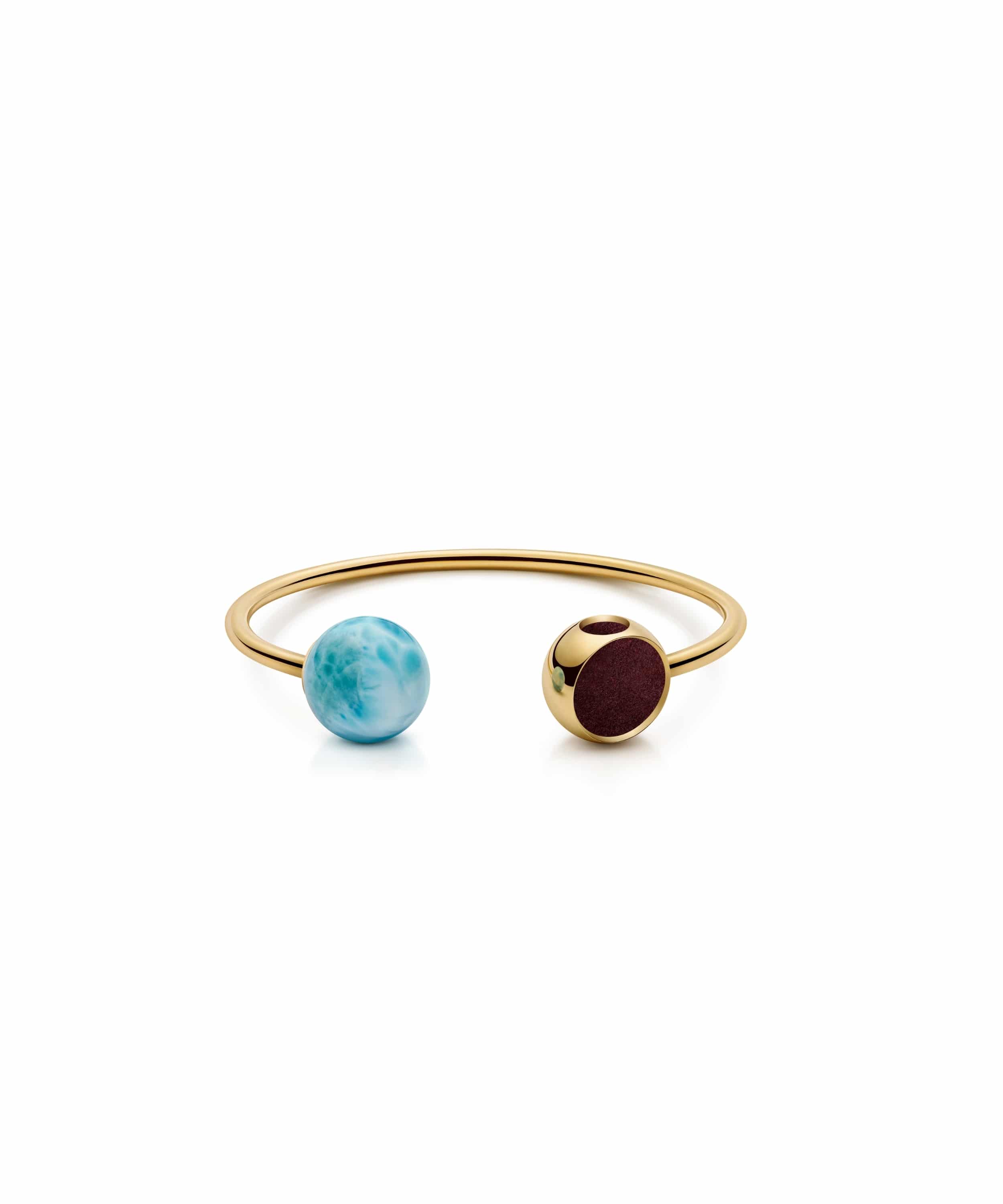 MVHUR-C15-GBB-Sphere Larimar Bangle-Gold Blazzing Burgundy Huritá Sphere Larimar Bangle - Image 1