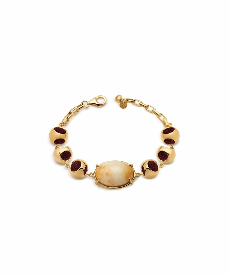 Infinity Petite Moonstone Bracelet in 925 sterling silver with 18k gold plating and Blazing Burgundy accents