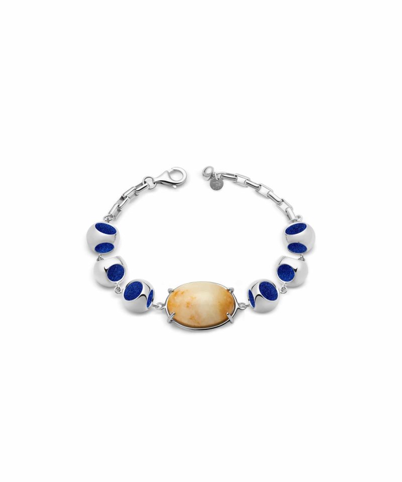Pulsera Infinity Petite Piedra Luna en plata de ley 925 con baño de platino y microfibra azul