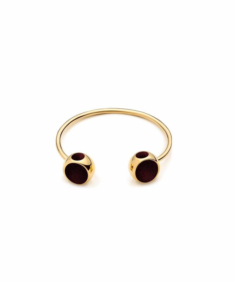 Deuce Bangle in 925 sterling silver with 18k gold plating and burgundy microfiber