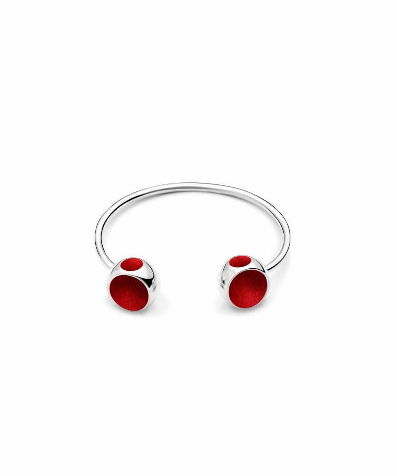 Deuce Bangle in 925 sterling silver with platinum plating and red microfiber