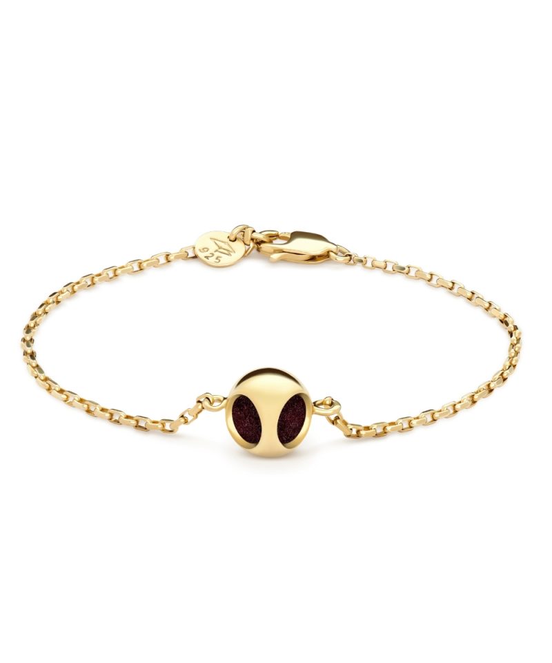 Minute Bracelet in 925 sterling silver with 18k gold plating and burgundy microfiber