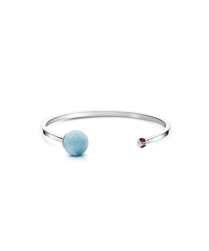 Elegant Larimar and red gemstone cuff bracelet for women. Perfect for adding a pop of color to any outfit.