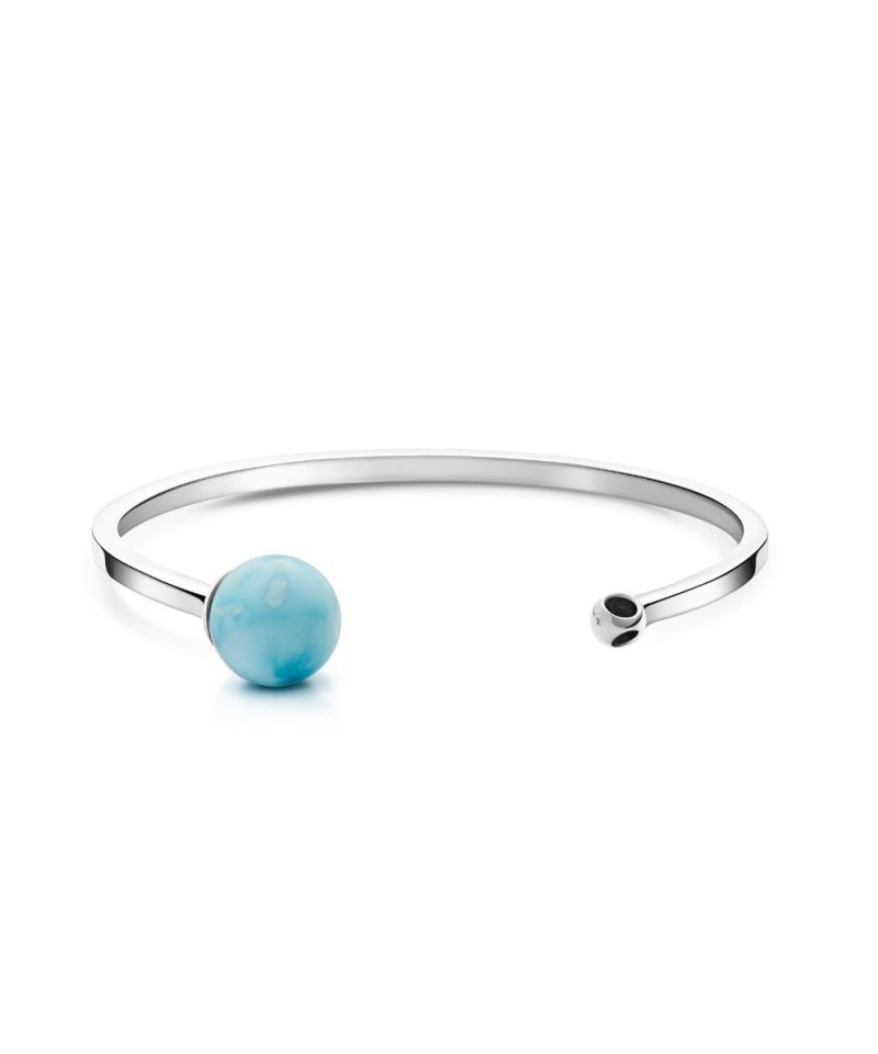 Teeny Larimar Cuff in 925 sterling silver with platinum plating and black microfiber