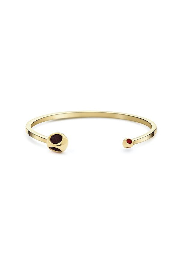 Minute Teeny Cuff in 925 sterling silver with 18k gold plating and burgundy and red microfiber