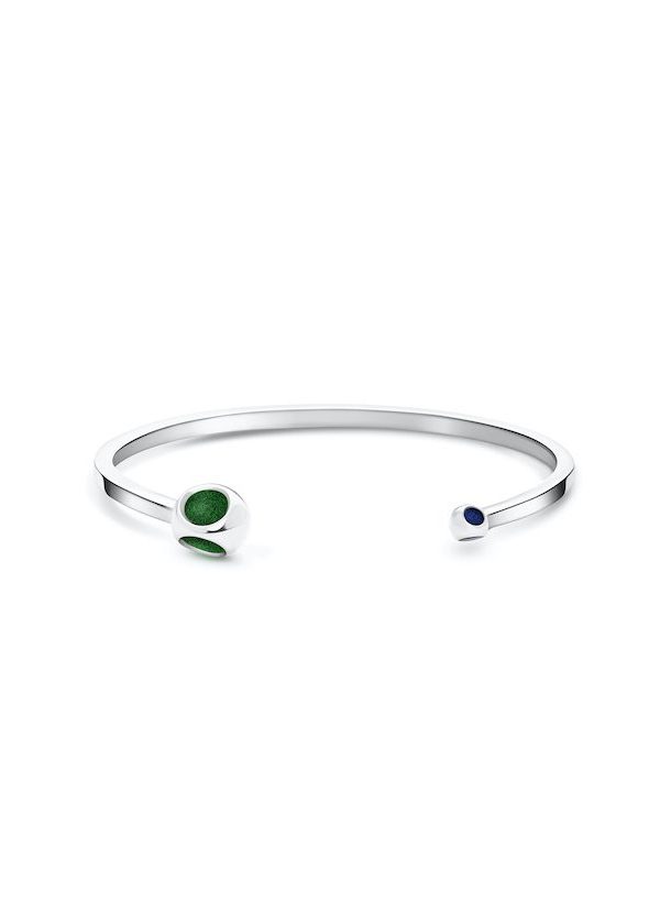 Minute Teeny Cuff in 925 sterling silver with platinum plating and green and blue microfiber