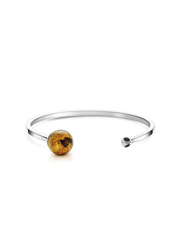 Teeny Amber Cuff in 925 sterling silver with platinum plating and black microfiber