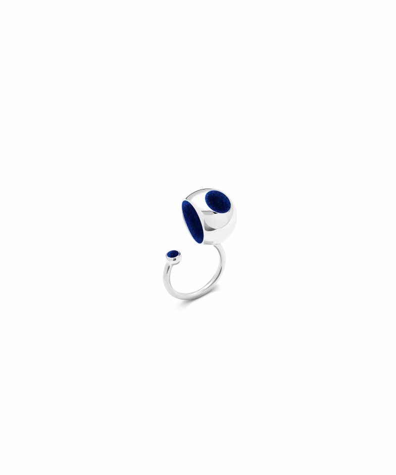 Sole Ring in 925 sterling silver with platinum plating and blue microfiber