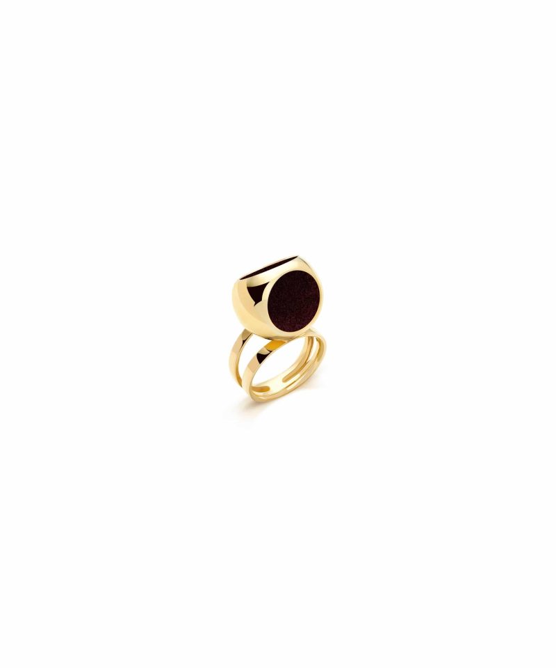 Double Band Ring in 925 sterling silver with 18k gold plating and burgundy microfiber