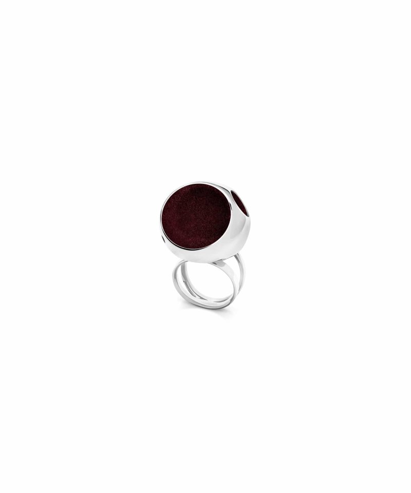 Maxi Cocktail Ring in 925 sterling silver with platinum plating and burgundy microfiber