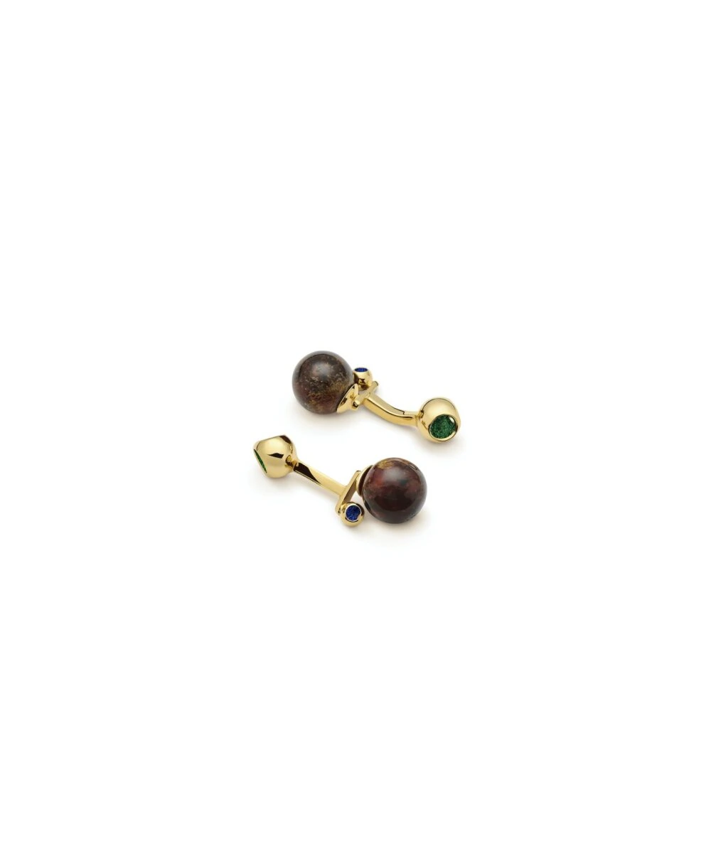 Elegant gold cufflinks with amber stones and colorful gemstone accents for men.